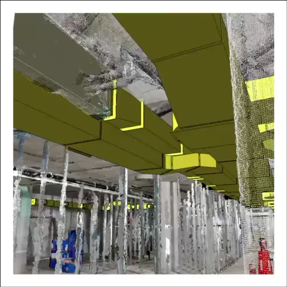 Registered point cloud with the coordinated MEP model overlaid