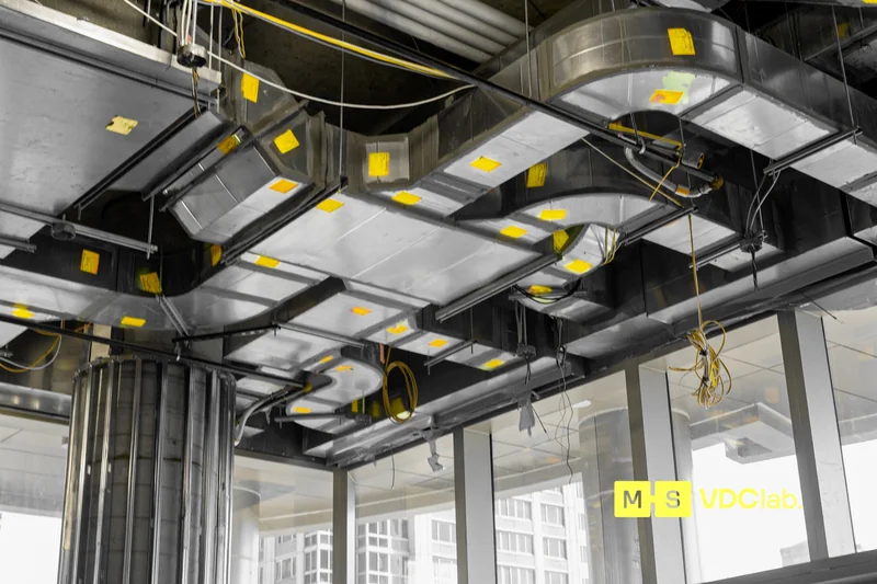 Rectangular HVAC ductwork installed at ceiling from fabrication-ready shop drawings