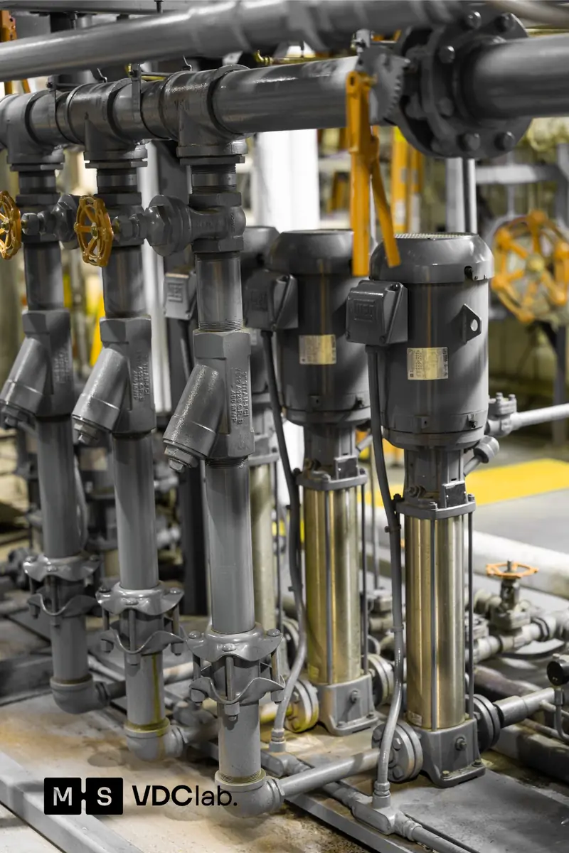 Grooved mechanical piping and pump manifold installed from spool drawings