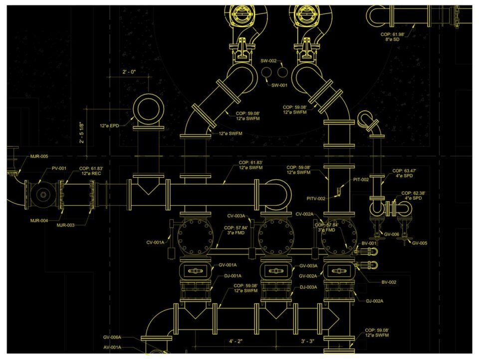 Stormwater pumping station — Bronx, NY (force mains, valves, submersible pumps) — MEP shop drawing 1 of 3